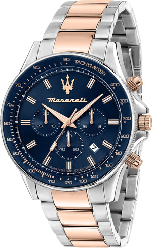 Maserati SFIDA Chronograph Blue Dial Two Tone Steel Strap Watch for Men - R8873640022