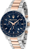 Maserati SFIDA Chronograph Blue Dial Two Tone Steel Strap Watch for Men - R8873640022
