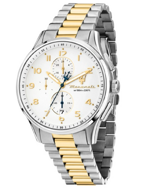 Maserati Sorpasso Chronograph White Dial Two Tone Steel Strap Watch for Men - R8873624003