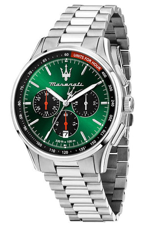 Maserati Sorpasso Chronograph Green Dial Silver Steel Strap Watch for Men - R8873624002