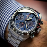 Seiko Prospex Speedtimer Solar Chronograph Blue Dial Silver Steel Strap Watch for Men - SSC815