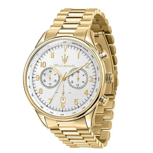 Maserati Tradizione Chronograph White Dial Gold Steel Strap Watch for Men - R8873646003