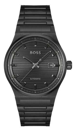Hugo Boss Candor Automatic Black Dial Black Steel Strap Watch for Men - 1514120
