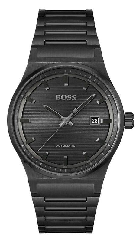 Hugo Boss Candor Automatic Black Dial Black Steel Strap Watch for Men - 1514120