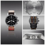 Burberry Utilitarian Chronograph Black Dial Tri Tone Leather Strap Watch for Men - BU7815