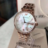 Emporio Armani Gianni T-Bar Mother of Pearl White Dial Two Tone Steel Watch for Women - AR11294
