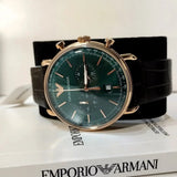 Emporio Armani Aviator Green Dial Brown Leather Strap Watch for Men - AR11334