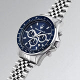 Maserati SFIDA Chronograph Blue Dial Silver Steel Strap Watch for Men - R8873640025