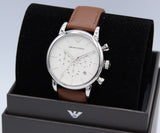 Emporio Armani Luigi Chronograph Silver Dial Brown Leather Strap Watch for Men - AR1846