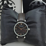 Emporio Armani Gianni T-Bar Black Dial Black Leather Strap Watch for Women - AR1678