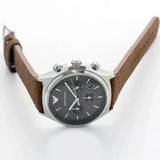 Emporio Armani Zeta Chronograph Gray Dial Brown Leather Strap Watch for Men - AR11080