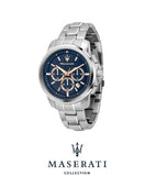 Maserati Successo Chronograph Blue Dial Silver Steel Strap Watch for Men - R8873621037