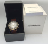Emporio Armani Retro Chronograph Brown Dial Brown Leather Strap Watch for Men - AR1755