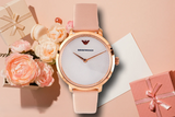 Emporio Armani Modern Silver Dial Pink Leather Strap Watch for Women - AR11160
