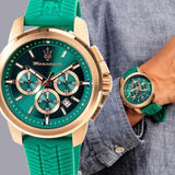 Maserati Successo Chronograph Green Dial Green Silicone Strap Watch for Men - R8871621038