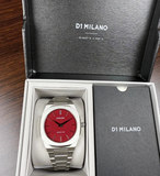 D1 Milano Ultra Thin Bordeaux Red Dial Silver Steel Strap Watch for Unisex - D1-UTBJ11