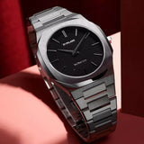 D1 Milano Ultra Thin Black Dial Silver Steel Strap Watch for Men - D1-UTBJ14