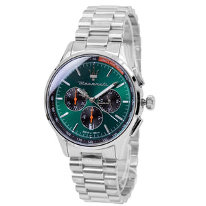Maserati Sorpasso Chronograph Green Dial Silver Steel Strap Watch for Men - R8873624002
