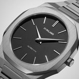 D1 Milano Ultra Thin Matte Black Dial Silver Steel Strap Watch for Men - D1-UTBJ40