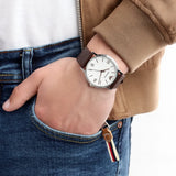 Emporio Armani Kappa Silver Dial Brown Leather Strap Watch for Men - AR11173