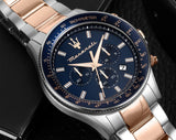Maserati SFIDA Chronograph Blue Dial Two Tone Steel Strap Watch for Men - R8873640022