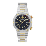 Versace Greca Logo Diver Quartz Black Dial Two Tone Steel Strap Watch for Men - VE8G00424