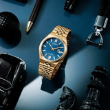 Citizen Tsuyosa 60 Automatic Blue Dial Rose Gold Steel Strap Watch for Men - NK0023-57L