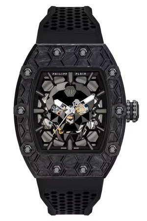 Philipp Plein The Skeleton Black Dial Black Silicone Strap Watch for Men - PWVBA0423