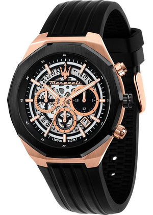 Maserati Stile Skeleton Chronograph Black Dial Black Silicone Strap Watch for Men - R8871642003