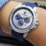 Maserati Successo Chronograph Silver Dial Blue Silicone Strap Watch for Men - R8871621042