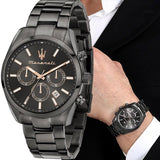 Maserati Attrazione Chronograph Black Dial Black Steel Strap Watch for Men - R8853151001