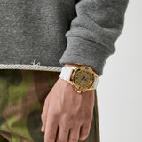 Philipp Plein The Skull Gold Dial White Silicone Strap Watch for Men - PWAAA1221
