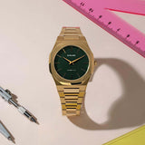 D1 Milano Ultra Thin Green Dial Gold Steel Strap Watch for Women - D1-UTBL18