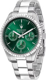 Maserati Competizione Chronograph Green Dial Silver Steel Strap Watch for Men - R8853100044