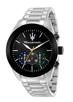 Maserati Traguardo Chronograph Black Dial Silver Steel Strap Watch for Men - R8873612061