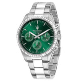 Maserati Competizione Chronograph Green Dial Silver Steel Strap Watch for Men - R8853100044