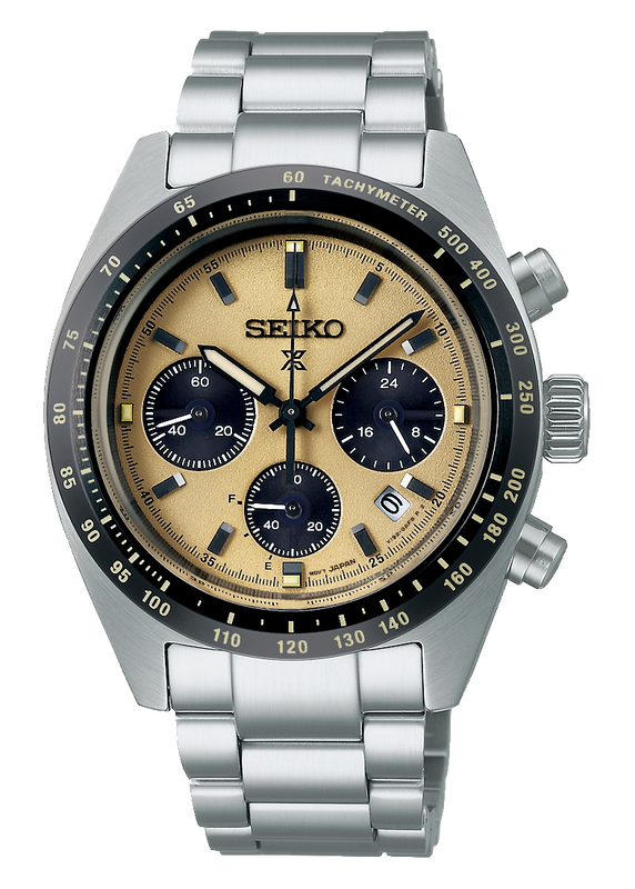 Seiko Prospex Speedtimer Solar Chronograph Gold Dial Silver Steel Strap Watch for Men - SSC817