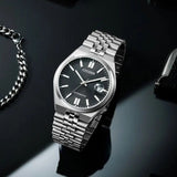 Citizen Tsuyosa 60 Automatic Black Dial Silver Steel Strap Watch for Men - NK0020-55E