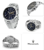 Maserati Sorpasso Chronograph Blue Dial Silver Steel Strap Watch for Men - R8873624004