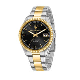 Maserati Competizione Black Dial Two Tone Steel Strap Watch for Men - R8853100042
