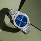 D1 Milano Ultra Thin Blue Dial Silver Steel Strap Watch for Men - D1-UTBJ09