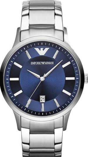 Emporio Armani Renato Blue Dial Silver Steel Strap Watch for Men - AR11180