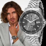 Maserati SFIDA Chronograph Grey Dial Silver Steel Strap Watch for Men - R8853140010