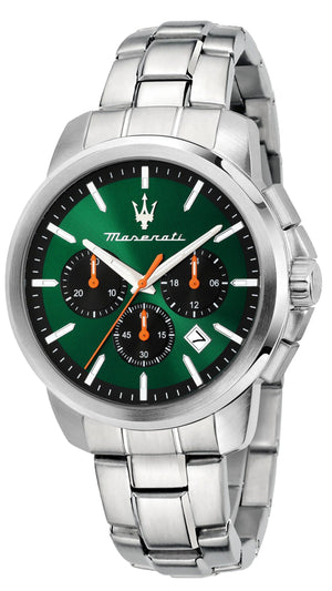 Maserati Successo Chronograph Green Dial Silver Steel Strap Watch for Men - R8873621043