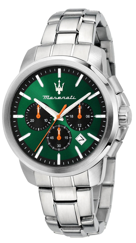 Maserati Successo Chronograph Green Dial Silver Steel Strap Watch for Men - R8873621043