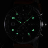 Hugo Boss Skytraveller Chronograph Black Dial Blue Leather Strap Watch for Men - 1514161