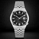 Citizen Tsuyosa 60 Automatic Black Dial Silver Steel Strap Watch for Men - NK0020-55E
