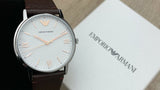 Emporio Armani Kappa Silver Dial Brown Leather Strap Watch for Men - AR11173