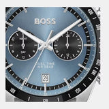 Hugo Boss Tourmaster Chronograph Blue Dial Silver Steel Strap Watch for Men - 1514286