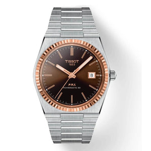 Tissot PRX Powermatic 80 18K Gold Brown Dial Silver Steel Strap Watch for Men - T931.407.41.291.00